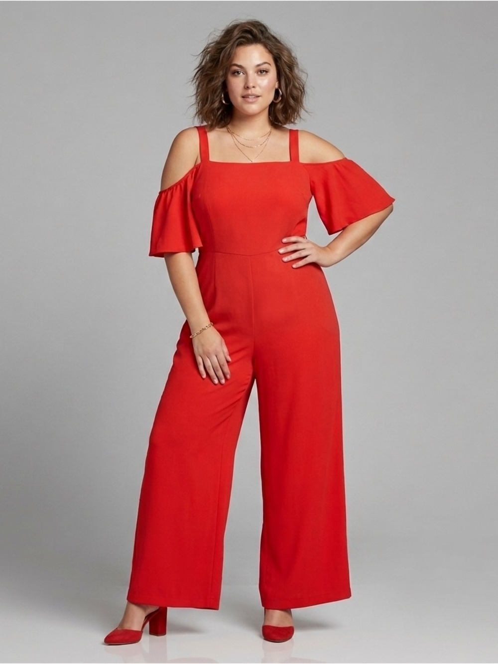 Glamorous Curvy Plus Size 20 Cold Shoulder Wide-Leg Jumpsuit in Vibrant Red